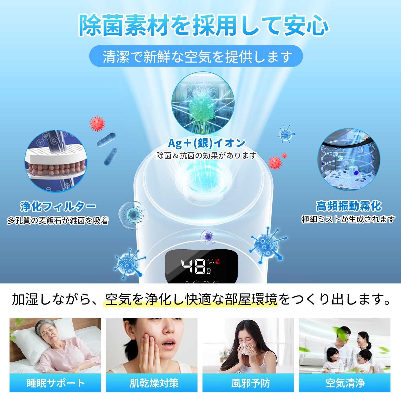 Amazon.co.jp: 加湿器 大容量 10L 【48時間連続加湿 3段階ミスト 自動